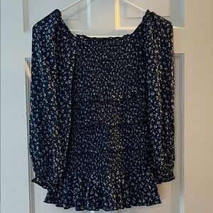 KatieJ NYC Navy Floral Long Sleeve Smocked Dress - Girls Size Small